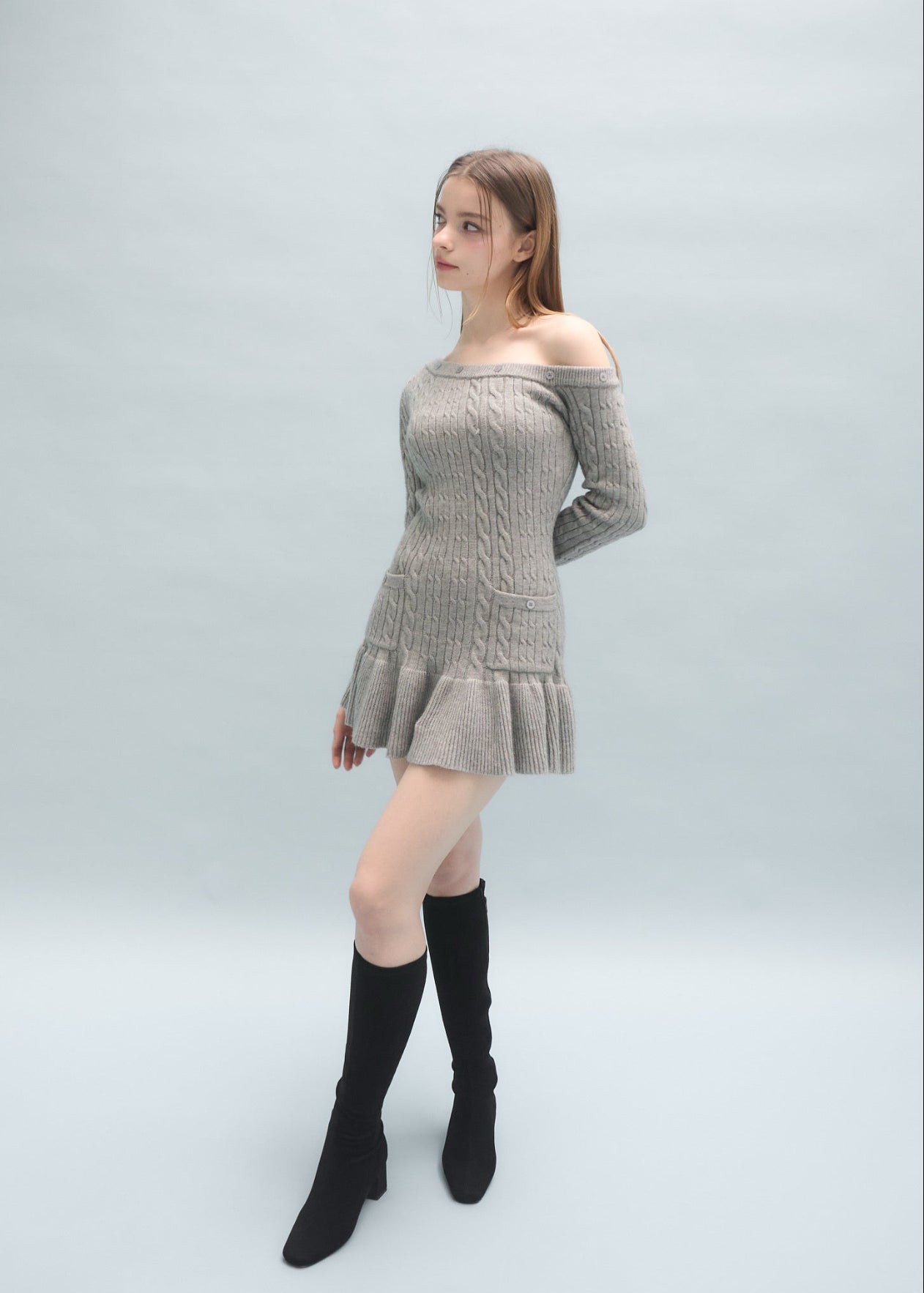 ワンピース YILON ONE SHOULDER CABLE KNIT OP One shoulder cable knit op – YILON