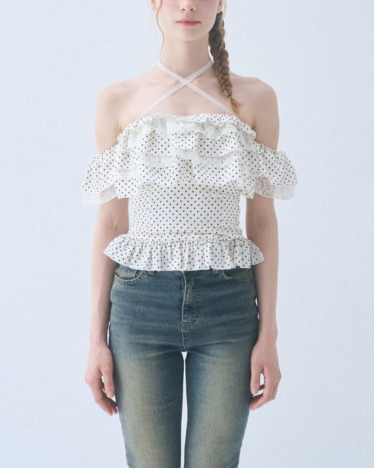 Dot frill blouse
