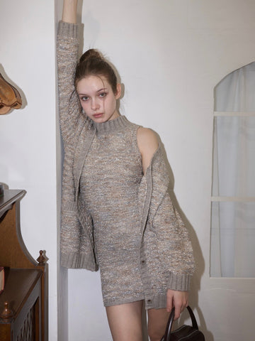 Mix yarn knit cardigan