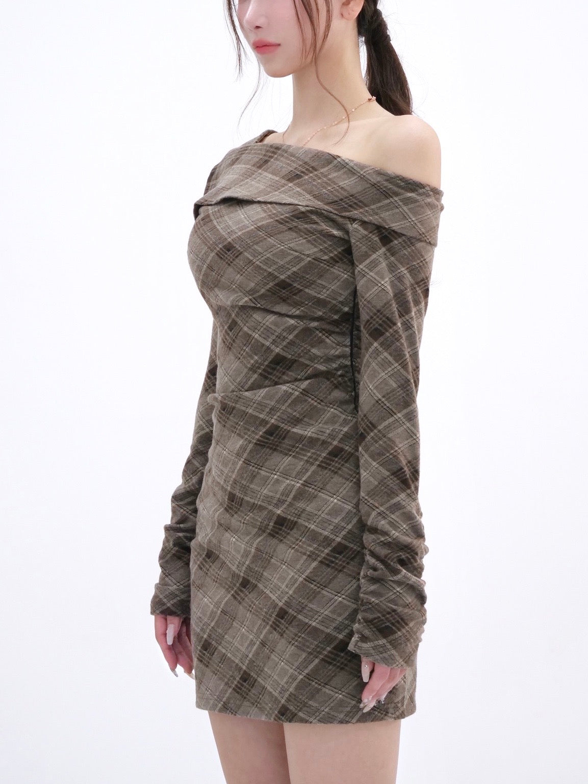 ワンピース One-shoulder check mini op yilon One-shoulder check mini op – YILON