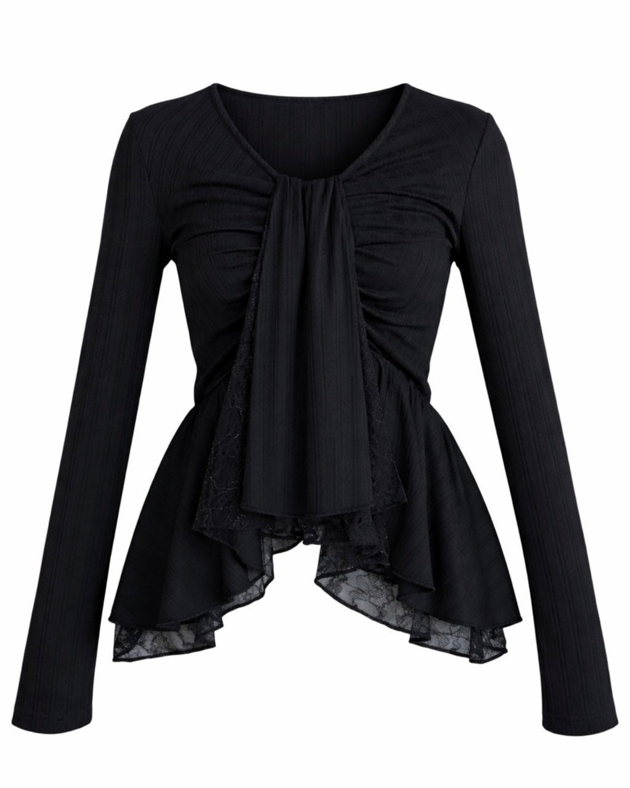 TIE PEPLUM LACE BLOUSE – YILON